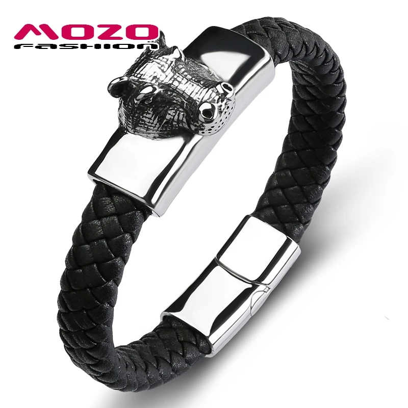 

MOZO FASHION 2020 Punk Men Bracelet Leather Animals Stainless Steel Devil Bracelet Man Animal beast Religion Cuffs Jewelry 122