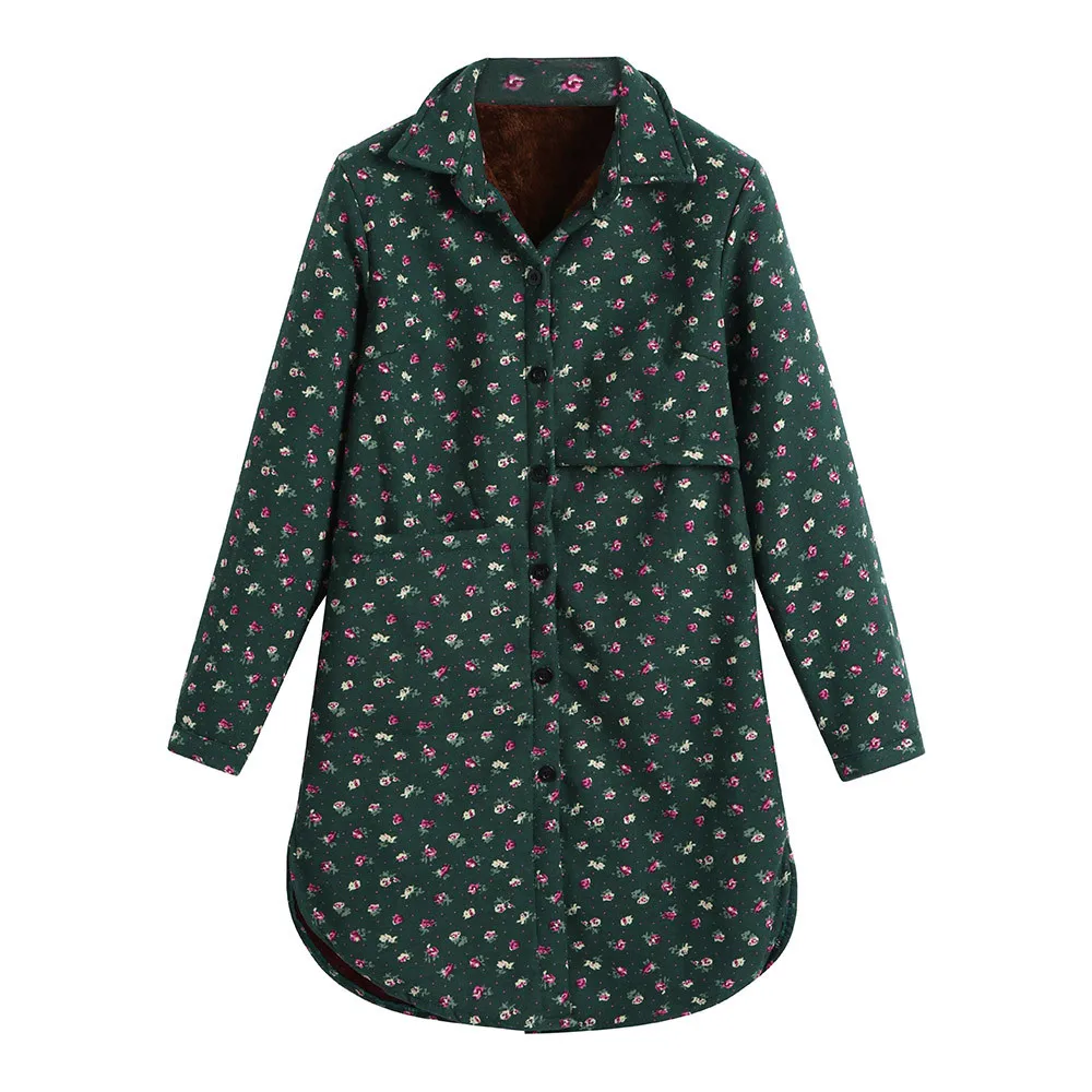 Фото JAYCOSIN High Quality Women Cotton Linen Winter Warm Plus Velvet Coat Folk-Custom Green Print Outcoat Jacket | Женская одежда