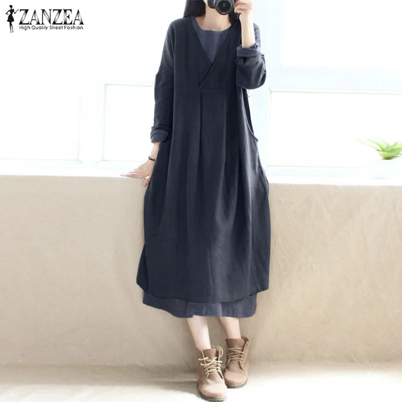 Causal Midi Dress Women's Sundress ZANZEA 2019 Vintage Long Sleeve Shirt Vestidos Female V Neck Pleated Robe Femme Oversized 5XL
Causal Midi Dress Women's Sundress ZANZEA 2019 Vintage Long Sleeve Shirt Vestidos Female V Neck Pleated Robe Femme Oversized 5XL