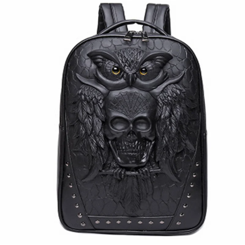 Tide Fashion Men Retro Rivet Black Backpack Unique PU Leather 3D Travel Bags Punk Rivet Owl Printing Waterproof Men Laptop Bags 
Tide Fashion Men Retro Rivet Black Backpack Unique PU Leather 3D Travel Bags Punk Rivet Owl Printing Waterproof Men Laptop Bags