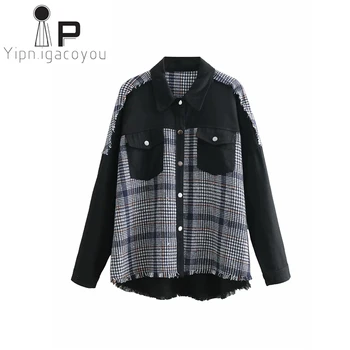 Vintage Stylish Plaid Frayed Splice Denim Coat Women Autumn Lapel Collar Patchwork Jeans Jacket Plus size Ladies Casual Outwear
Vintage Stylish Plaid Frayed Splice Denim Coat Women Autumn Lapel Collar Patchwork Jeans Jacket Plus size Ladies Casual Outwear
