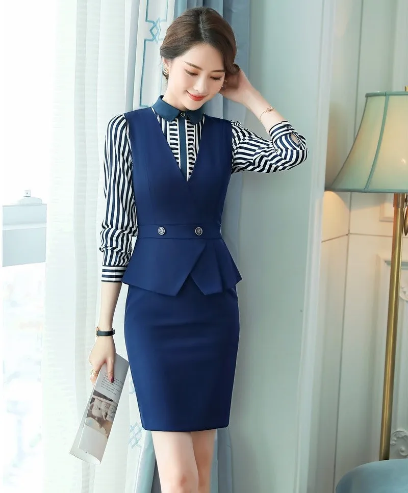 Formal Women Business Suits With 2 Piece Set Blouses And Dress For Ladies Office Work Wear Blazers Dress Sets Plus Size
Formal Women Business Suits With 2 Piece Set Blouses And Dress For Ladies Office Work Wear Blazers Dress Sets Plus Size
