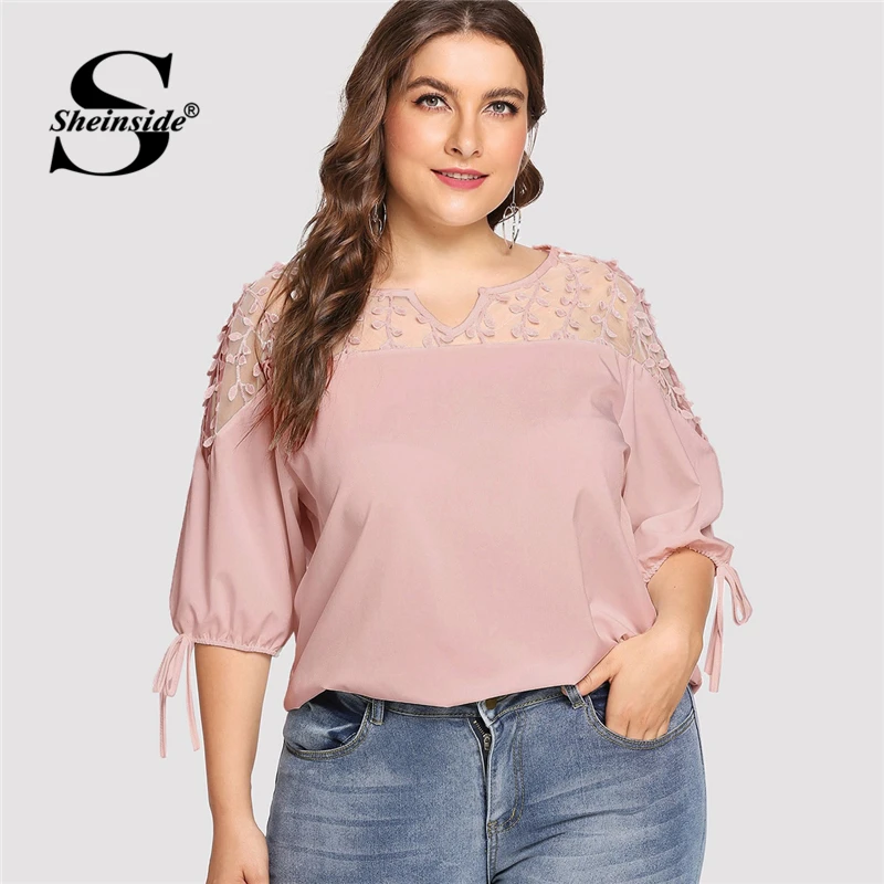 Sheinside Plus Size Pink Contrast Mesh Knot Cuff Blouse Summer Tops for Women 2019 V neck Half Sleeve Elegant Office Blouses
Sheinside Plus Size Pink Contrast Mesh Knot Cuff Blouse Summer Tops for Women 2019 V neck Half Sleeve Elegant Office Blouses