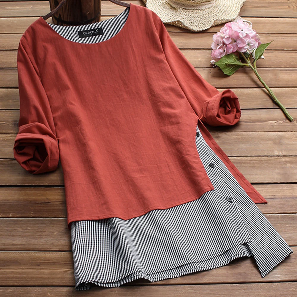 Tshirt Women Cotton Linen Shirt Solid O Neck Long Sleeve Button Autumn Feminina Blusas Summer Vintage Loose Shirt Plus Size D30
Tshirt Women Cotton Linen Shirt Solid O Neck Long Sleeve Button Autumn Feminina Blusas Summer Vintage Loose Shirt Plus Size D30
