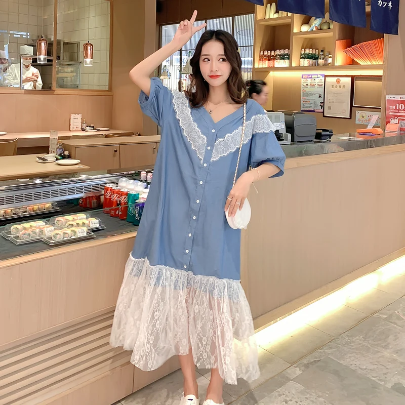 Korean Style Summer V-neck Lace Patchwork Loose Long Design Maternity Cowboy Dress Ankle-length Pregnant Women Short Sleeve Dres
Korean Style Summer V-neck Lace Patchwork Loose Long Design Maternity Cowboy Dress Ankle-length Pregnant Women Short Sleeve Dres