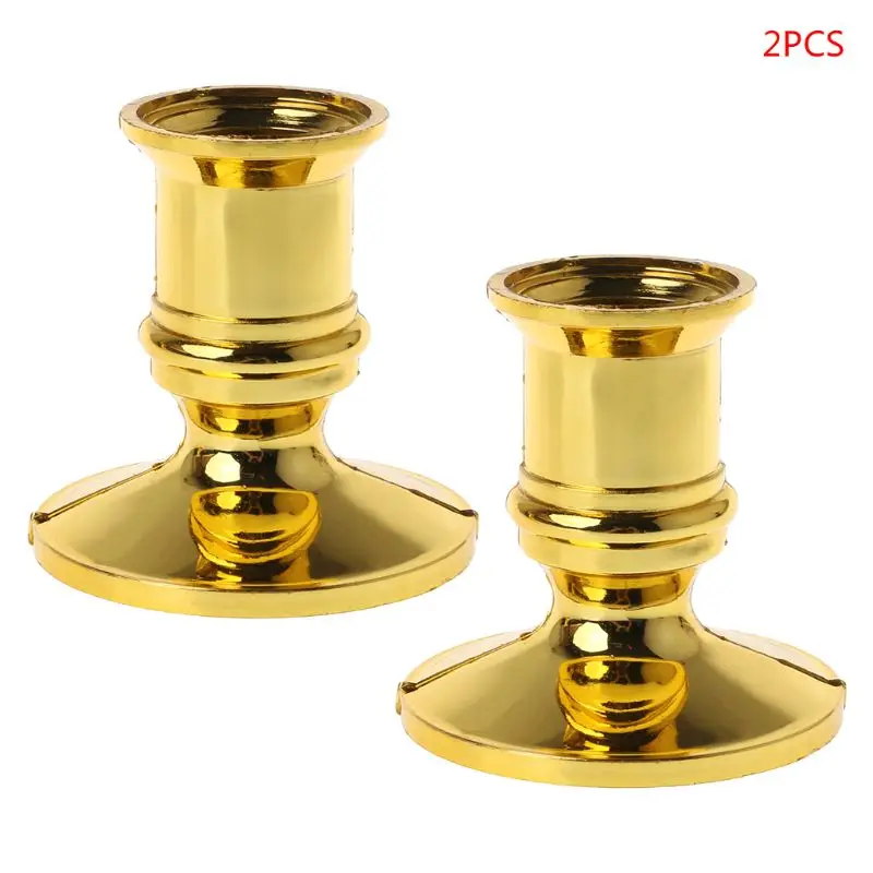 

2pcs Plastic Gold Plated Candle Base Holder Pillar Candlestick Stand For Electronic Candles Tapers Christmas Party Decor