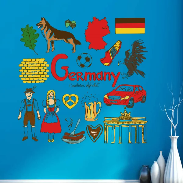 Германия красочные иллюстрации путешествия слово знаковая Наклейка на стену
