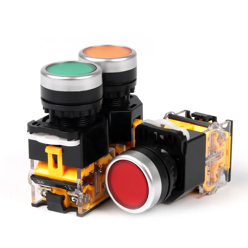 22mm Red/Green/Yellow Momentary Push Button Switch 1NO+1NC Flat round Panel Cutout Switch
22mm Red/Green/Yellow Momentary Push Button Switch 1NO+1NC Flat round Panel Cutout Switch