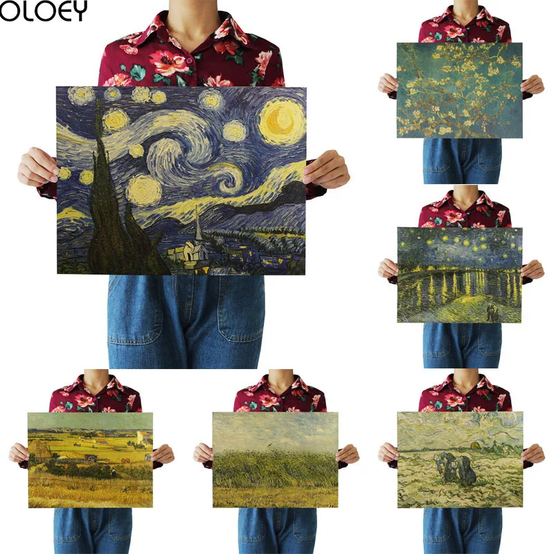 OLOEY 1Pcs 51.5x36cm Famous Vintage Van Gogh The Starry Night Painting Poster Retro Kraft Paper Cafe Home Decor Wall Sticker
OLOEY 1Pcs 51.5x36cm Famous Vintage Van Gogh The Starry Night Painting Poster Retro Kraft Paper Cafe Home Decor Wall Sticker