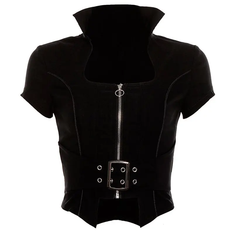 Женская Повседневная футболка в готическом стиле черная облегающая Однотонная