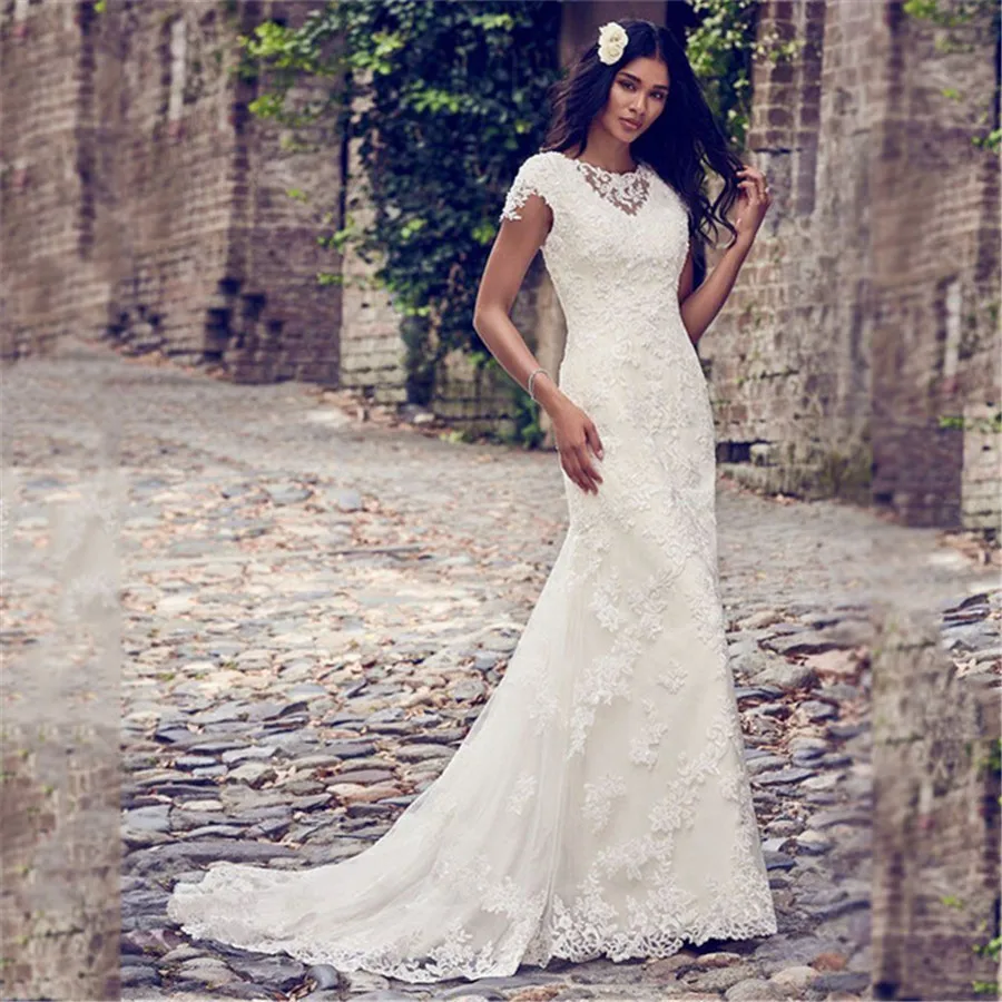 Princess Boho Mermaid Wedding Dress Scoop Wedding Dress Backless Cap Sleeve Full Applique Lace Bridal Gowns vestido de casamento
Princess Boho Mermaid Wedding Dress Scoop Wedding Dress Backless Cap Sleeve Full Applique Lace Bridal Gowns vestido de casamento