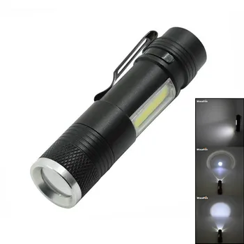 

Portable Mini LED Flashlight 4 Modes 2000 Lumens XPE Q5 + COB Zoomable Flash Light Torch Lamp Powerful Clip Penlight by AA/14500