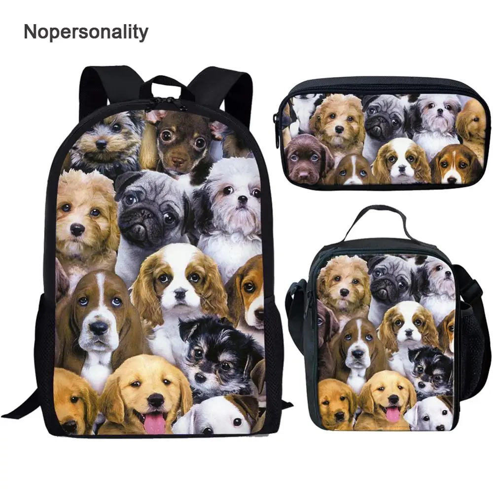 

Nopersonality Puppy Pug Dog Print School Bag Set for Teenager Girls Boys Cute Junior Primary Children Schoolbag Kids Bookbags