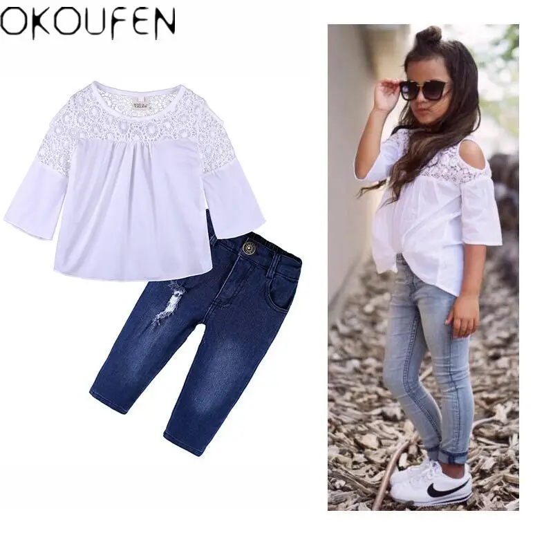 2pcs Toddler Baby Girls White Blouse T-shirt+Denim Pants Kids Summer Clothes Set
2pcs Toddler Baby Girls White Blouse T-shirt+Denim Pants Kids Summer Clothes Set