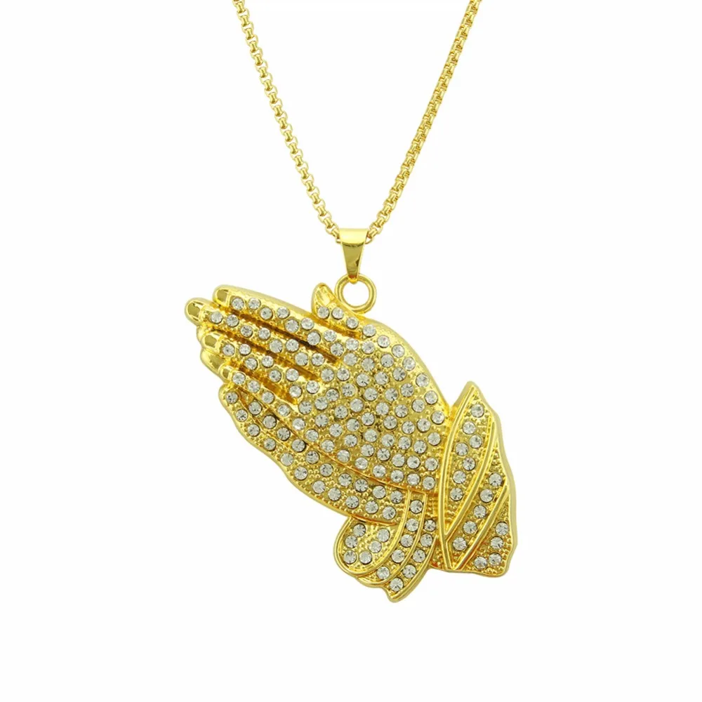 Hip Hop AAA CZ Stone Bling Ice Out Big Prayer hand Pendant Necklaces for Men Women Lucky Jewelry With 30inches Gold Chain
Hip Hop AAA CZ Stone Bling Ice Out Big Prayer hand Pendant Necklaces for Men Women Lucky Jewelry With 30inches Gold Chain