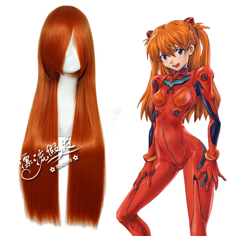 

EVA Asuka Langley Soryu Cosplay Wigs for Women 80cm Long Straight Gold Orange Heat Resistant Synthetic Hair Wig Female Fake Hai