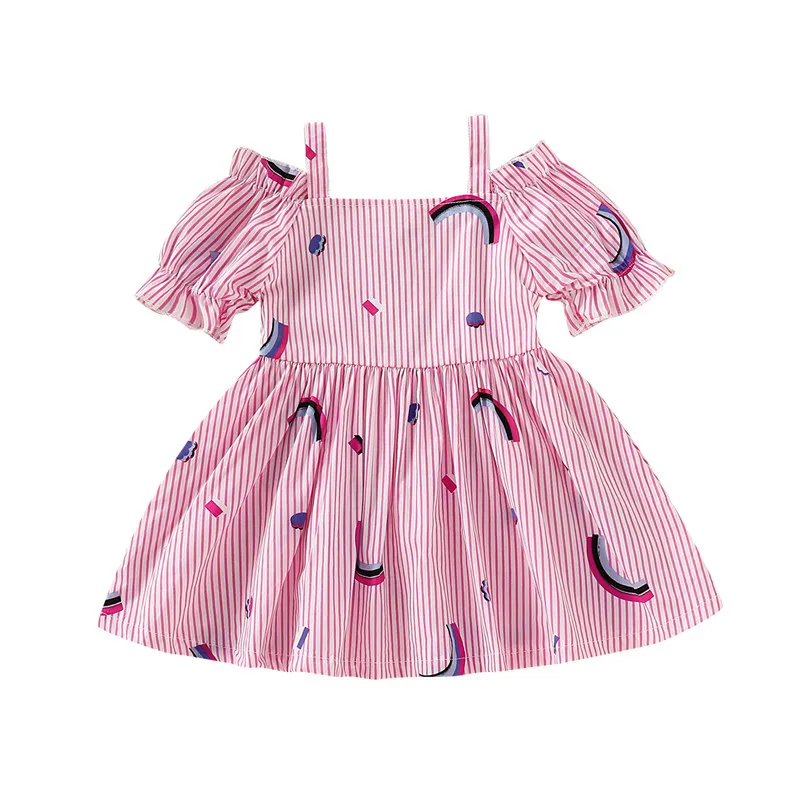 Girls Summer Dress Puff Sleeve Pink Floral Off Shoulder Little Dresses Wholesale Lots Bulk Clothes | Детская одежда и обувь