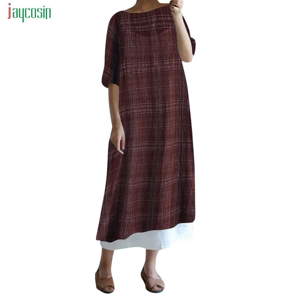 Jaycosin Women's Loose Long Cotton Linen Dresses Fashion Style Plaid O-neck Autumn Maxi Dress Vestidos De Festa Hot Sales
Jaycosin Women's Loose Long Cotton Linen Dresses Fashion Style Plaid O-neck Autumn Maxi Dress Vestidos De Festa Hot Sales