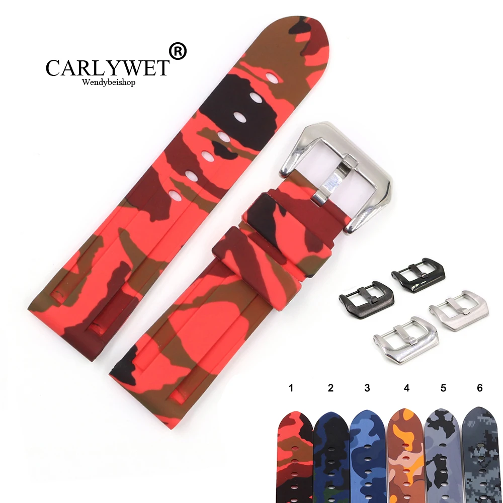 CARLYWET 22 24 мм Камуфляжный красный черный серый водонепроницаемый силиконовый резиновый сменный ремешок для часов с петлями для Panerai Luminor
CARLYWET 22 24 мм Камуфляжный красный черный серый водонепроницаемый силиконовый резиновый сменный ремешок для часов с петлями для Panerai Luminor