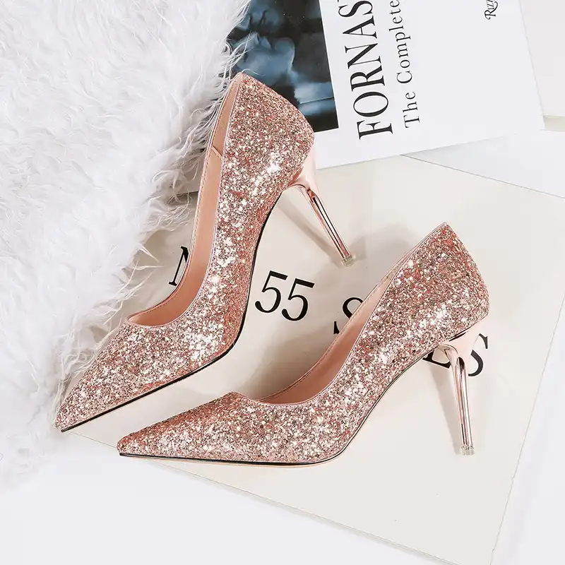 rose gold glitter kitten heels