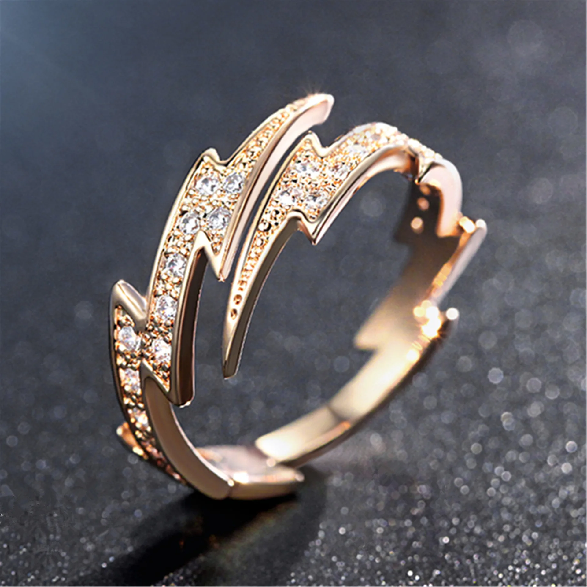 

Rose gold open lightning ring female index finger ring personality exaggerated holiday gift jewelry