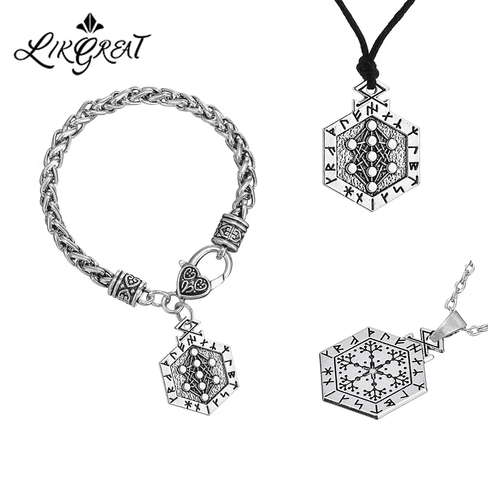 LIKGREAT Ancient Hexagon Viking Runes Necklace & Bracelet Antique Sliver Talisman Amulet Wicca Jewelry for Men Jewelry Sets
LIKGREAT Ancient Hexagon Viking Runes Necklace & Bracelet Antique Sliver Talisman Amulet Wicca Jewelry for Men Jewelry Sets