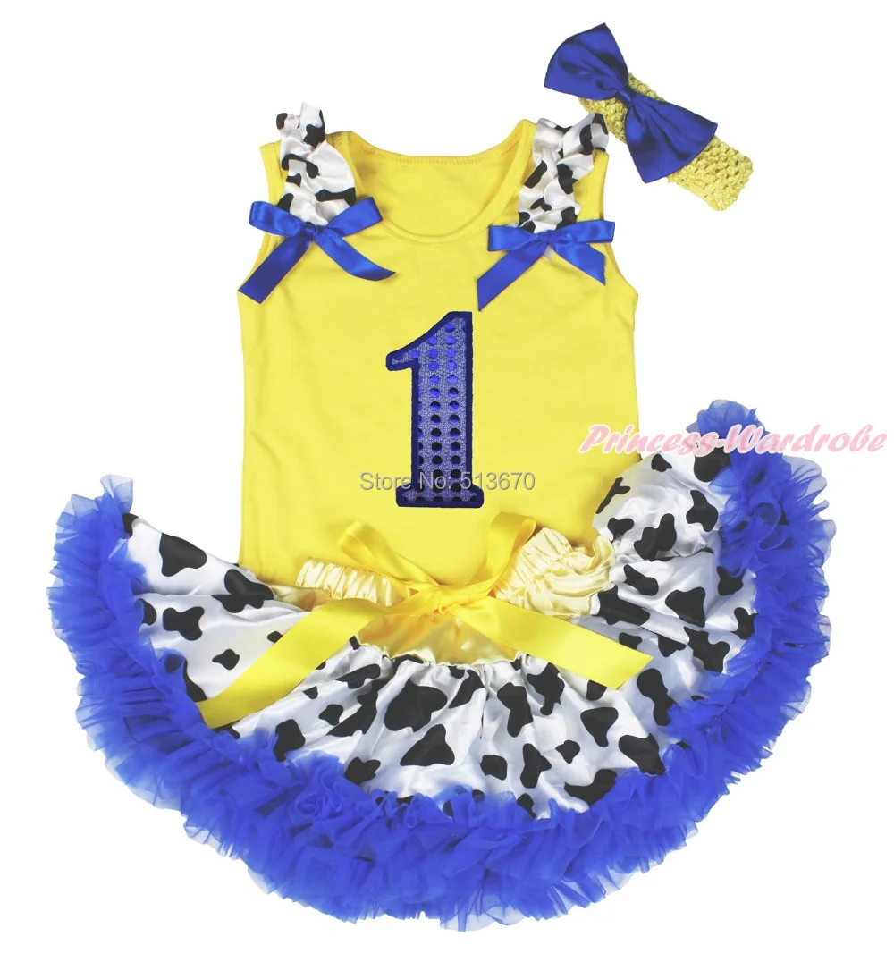 

Bling 1ST Birthday Yellow Top Milk Cow Newborn Baby Pettiskirt Outfit Set 3-12M MAPSA0455