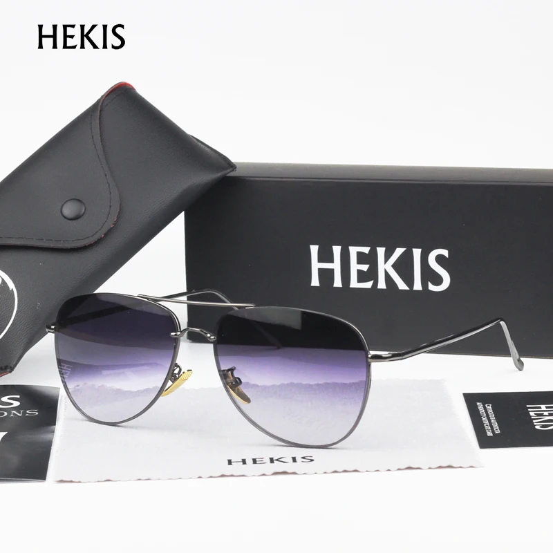 HEKIS Brand Sunglasses Men Mirror Lens Vintage Sun...