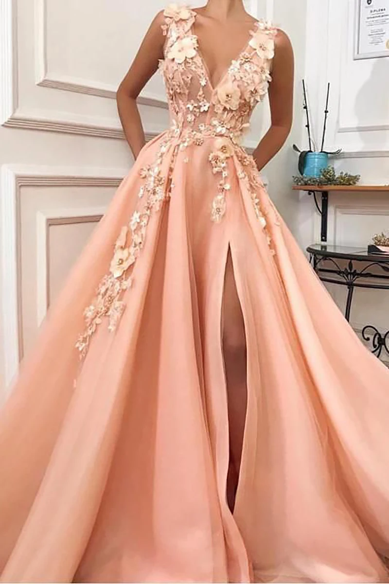 LORIE Light Orange Long Formal Evening Dress V Neck Robe De Soiree Side Split Prom Dresses Plunging 3D Flowers Party Gowns
LORIE Light Orange Long Formal Evening Dress V Neck Robe De Soiree Side Split Prom Dresses Plunging 3D Flowers Party Gowns