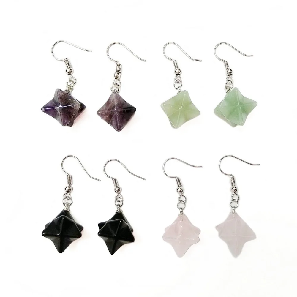 Carved Merkaba Star Quartz Crystal Stone Sacred Geometry Natural Geometric Stone Earrings Silver Plated Hook 1 Pair
Carved Merkaba Star Quartz Crystal Stone Sacred Geometry Natural Geometric Stone Earrings Silver Plated Hook 1 Pair