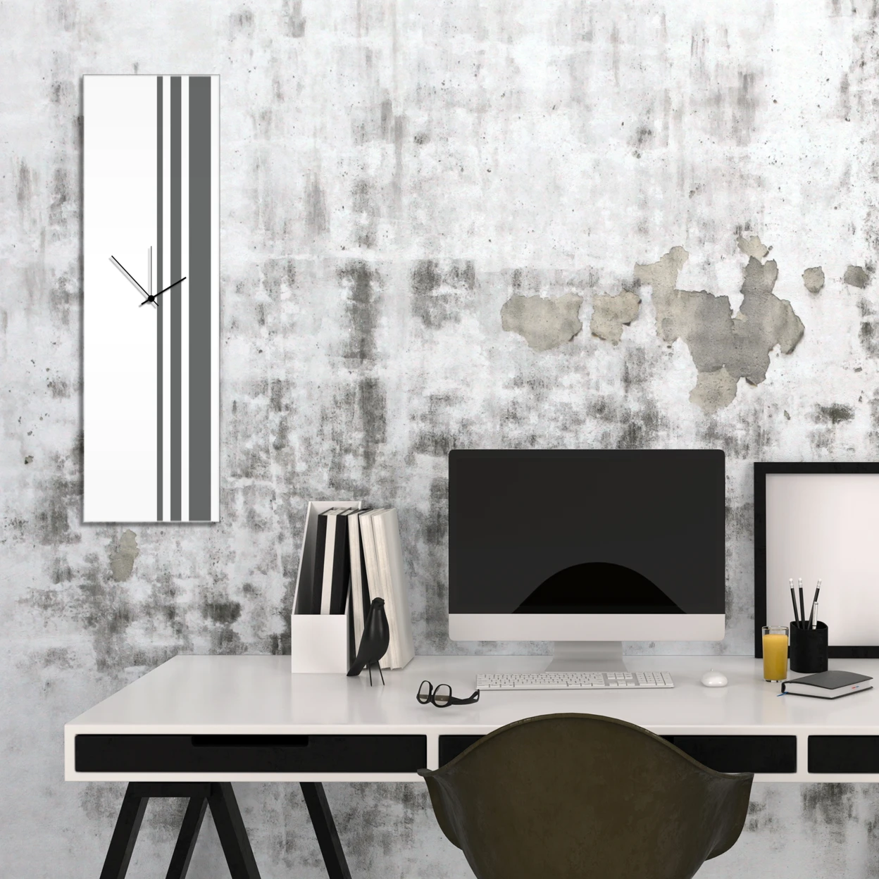 Grey Triple Stripe Clock-Black Hands (1)