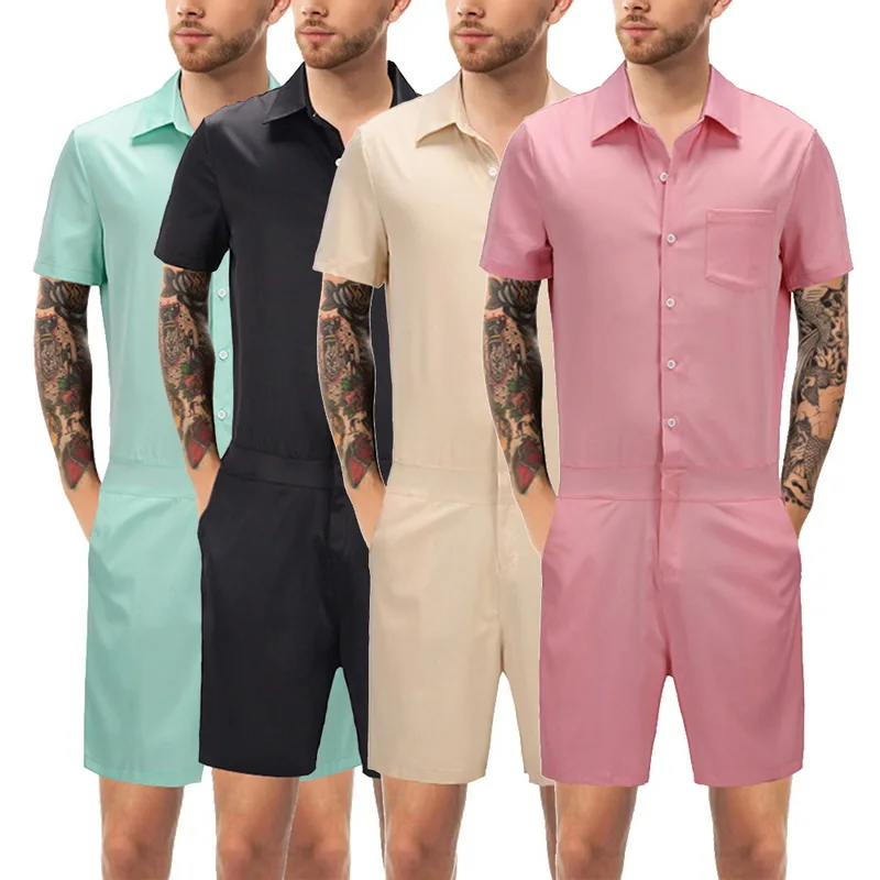Laamei New Solid Overalls Sets Turn Down Collar Button Streetwear One Piece Short Homme Casual Trouser Men Plus Size 3XL
Laamei New Solid Overalls Sets Turn Down Collar Button Streetwear One Piece Short Homme Casual Trouser Men Plus Size 3XL