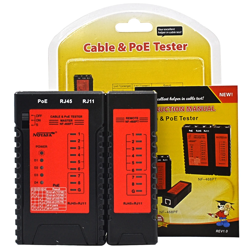 NOYAFA NF-468PT POE Cable Tester RJ45 RJ11 Telephone Wire LAN Network Cable Tracker Detector Quickly check PoE Original Package
NOYAFA NF-468PT POE Cable Tester RJ45 RJ11 Telephone Wire LAN Network Cable Tracker Detector Quickly check PoE Original Package