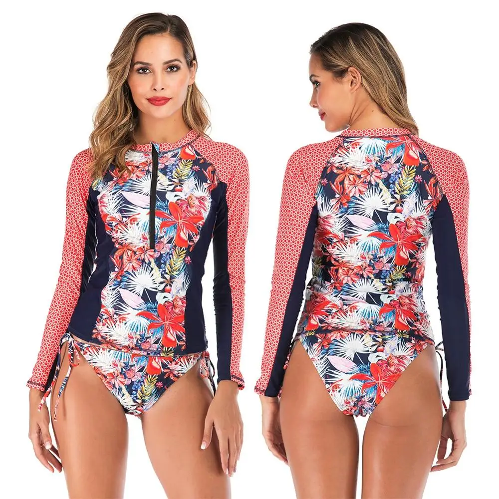 2019 Women Rash Guard Floral Long Sleeve Zipper Sunshade Two Piece Beach Surfing Diving Bathing Suit Swimsuit Swimwear
2019 Women Rash Guard Floral Long Sleeve Zipper Sunshade Two Piece Beach Surfing Diving Bathing Suit Swimsuit Swimwear