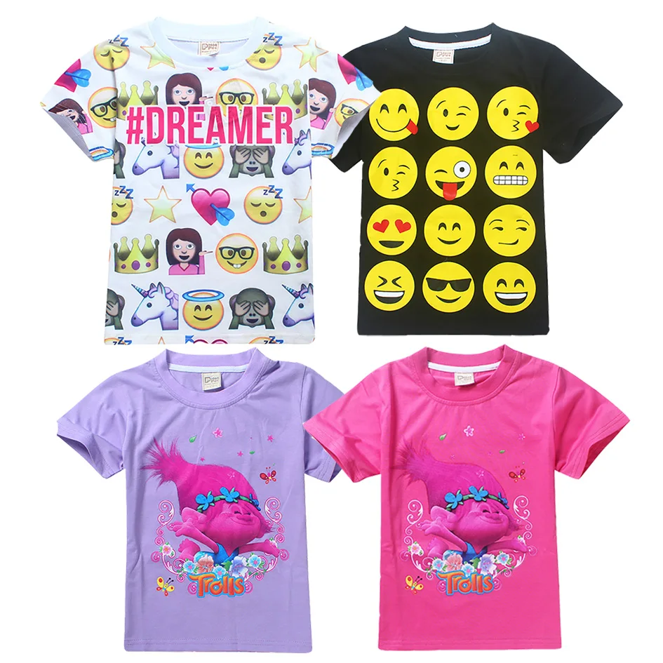 2017-Trolls-children-clothes-Tops-Tees-boys-and-girls-T-Shirts-smiley-emoji-t-shirt-cotton