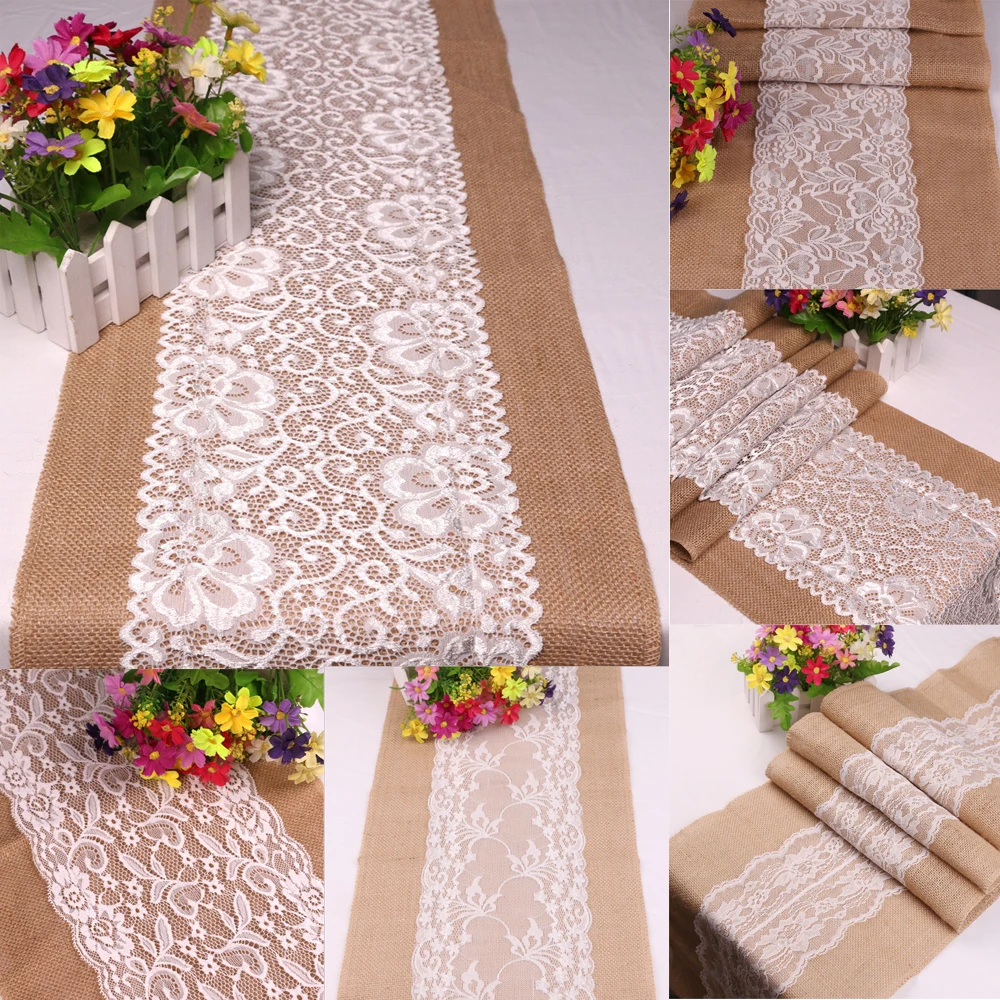 Hessian Check Table Runners Runner Sewed Edge Vintage Jute Wedding Party Decor