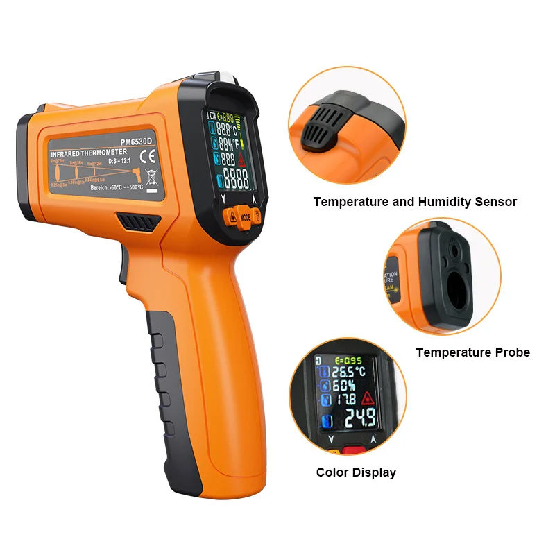 PM6530D LCD Display Handheld Infrared Thermometer -50~800 with Humidity and Dew Point IRT K type Ambient UV Light
PM6530D LCD Display Handheld Infrared Thermometer -50~800 with Humidity and Dew Point IRT K type Ambient UV Light