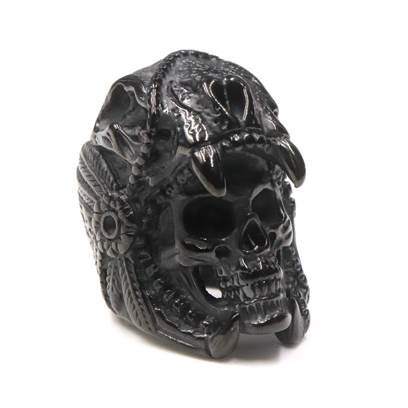 Cool Mens Boys 316L Stainless Steel Biker Rings Vintage Indian Jaguar Warrior Skull Punk Jewelry Gift for Him (4)