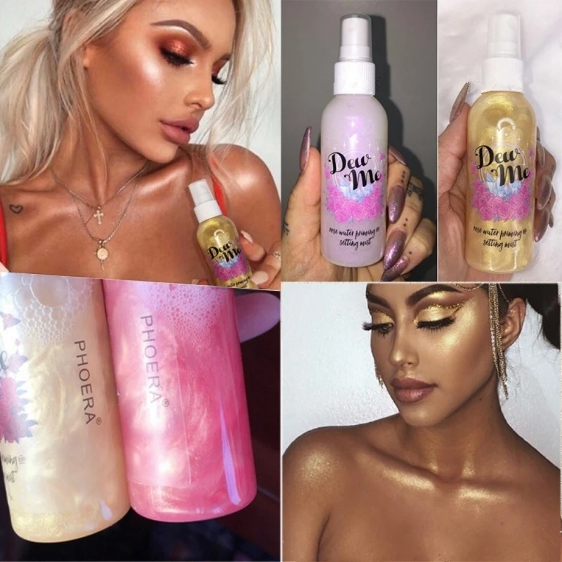 

Bronzer Highlighter Liquid Setting Spray Illuminating Face Shimmer Long-lasting Brighten Glow Rose Gold Highlight Makeup