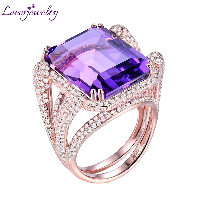 

Elegant Ladies Emerald Cut 15x20mm Amethyst Diamond Engagement Ring 14Kt Gold WU0235