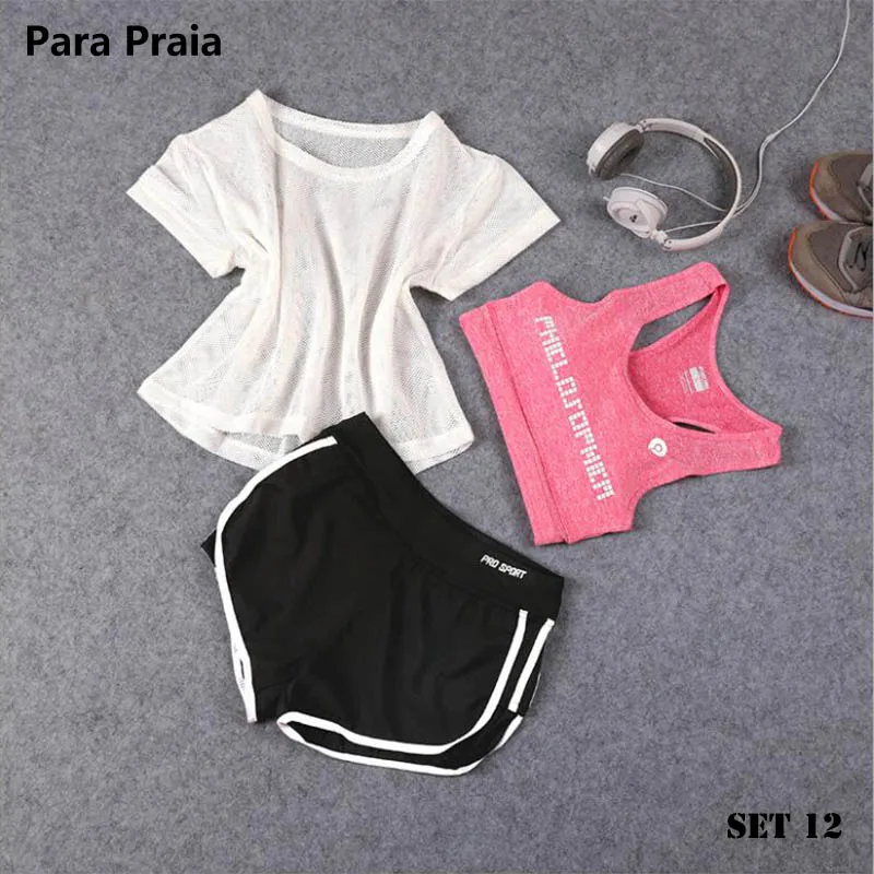 High Waist Three Piece Yoga Set Sportswear for Women Sports Bra Fitness Clothing Women Sports Shorts Gym Workout Crop Top Women High Waist Three Piece Yoga Set Sportswear for Women Sports Bra Fitness Clothing Women Sports Shorts Gym Workout Crop Top Women