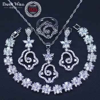 Luxury Women Wedding Necklace Earrings Ring Bracelets Bridal Jewelry Set silver color AAA Cubic Zircon Anniversary Gift 
Luxury Women Wedding Necklace Earrings Ring Bracelets Bridal Jewelry Set silver color AAA Cubic Zircon Anniversary Gift
