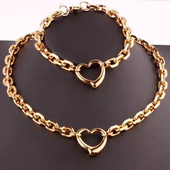 Hot Selling 8mm Width Silver Color Women's Fashion Jewelry Set Gold Tone 316L Stainless Steel Heart Charm Necklace&Bracelet
Hot Selling 8mm Width Silver Color Women's Fashion Jewelry Set Gold Tone 316L Stainless Steel Heart Charm Necklace&Bracelet