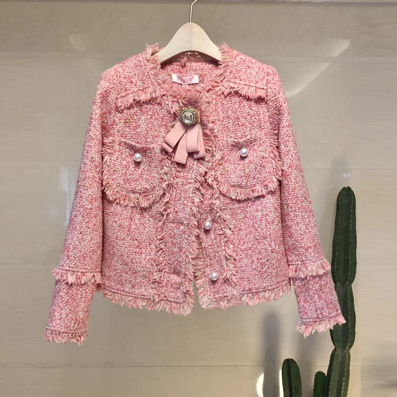 Luxury Brand Blazer Coats 2018 Short Coats Women Fashion Style Haute Douture Vintage Style Pink Tweed Brooch Blazer Jacket
Luxury Brand Blazer Coats 2018 Short Coats Women Fashion Style Haute Douture Vintage Style Pink Tweed Brooch Blazer Jacket