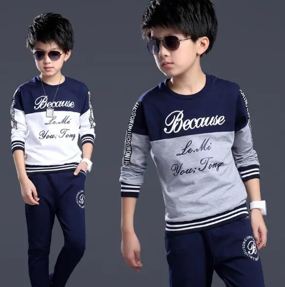 Kids Boys Spring Autumn Sports Leisure Suit Children Letter Long Sleeve T-Shirt +Pant 2Pcs Tracksuit Sets 3-12 Ages Clothes |