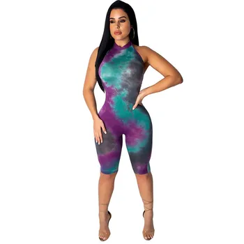 Women Tie Dye Print Short Jumpsuit Sexy Halter Off Shoulder Romper Casual Lace Up Knee-Length Overalls
Women Tie Dye Print Short Jumpsuit Sexy Halter Off Shoulder Romper Casual Lace Up Knee-Length Overalls