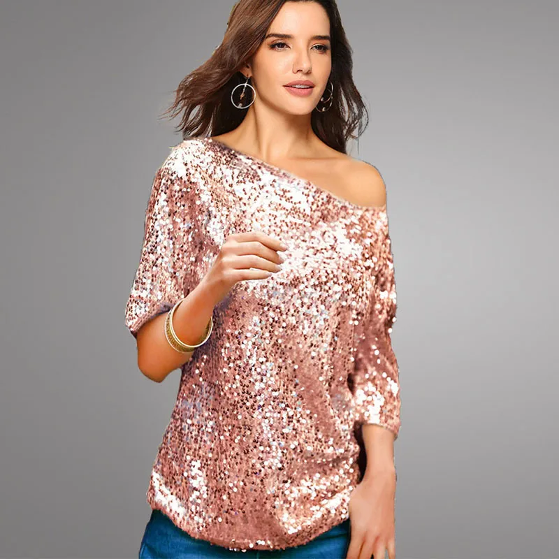 2019 Spring Summer Fashion Women Sexy One Shoulder Tops Sequined 3/4 Sleeve Pullover Casual Club Blouses Female Clothes Shirts
2019 Spring Summer Fashion Women Sexy One Shoulder Tops Sequined 3/4 Sleeve Pullover Casual Club Blouses Female Clothes Shirts