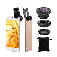 Fish eye universal 3 in 1 mobile phone chip lenses fisheye wide angle macro camera for 7 iphone 6 6s plus 5s 5 HTC samsung S6 S5
