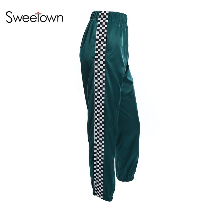 Sweetown High Waist Pants Trousers Women Drawstring Waist Loose Pants Green Checkerboard Patchwork Side Knit Pocket Sweatpants
Sweetown High Waist Pants Trousers Women Drawstring Waist Loose Pants Green Checkerboard Patchwork Side Knit Pocket Sweatpants