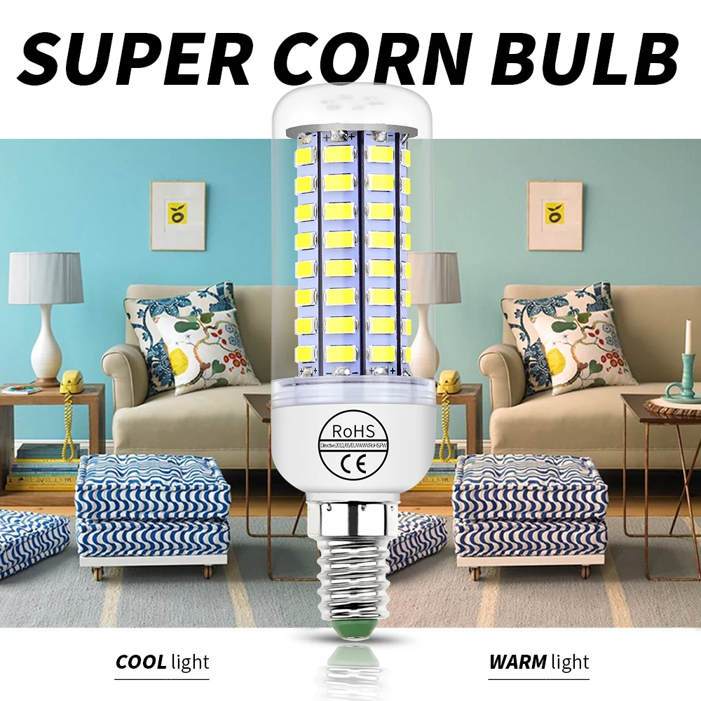 

E14 Led Lamp Corn Bulb E27 Led 220V Candle Lampara GU10 5730 SMD 24 36 48 56 69 72leds Ampoule 3W Energy Saving Light Bulbs 240V